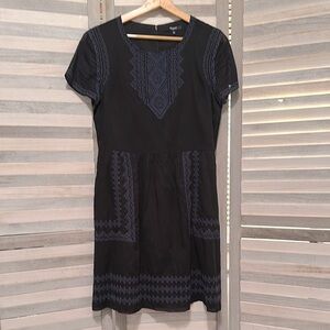 Madewell Black Dress with Blue Embroidery
